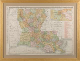 Appraisal: Large Colored Map of Louisiana from the Ran Large Colored