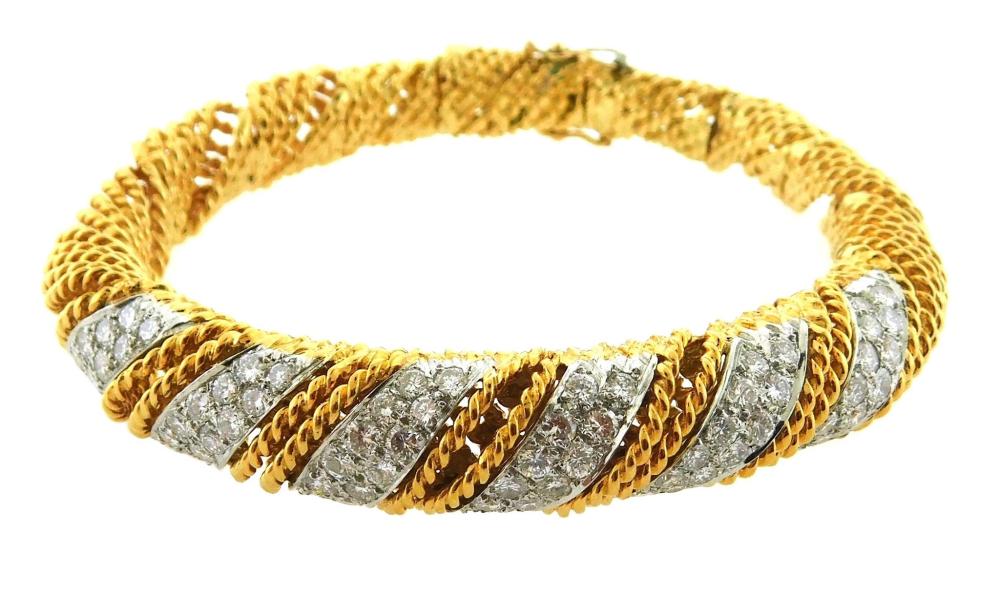 Appraisal: JEWELRY Stamped K yellow gold Diamond bracelet consists of a