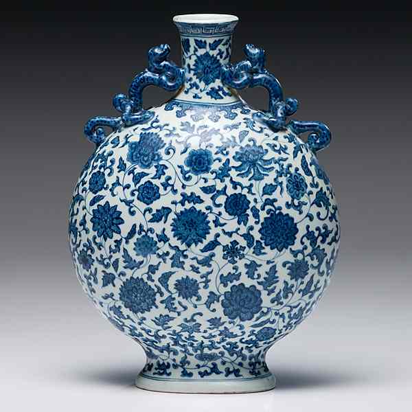 Appraisal: Blue and White Moon Flask Chinese A blue and white