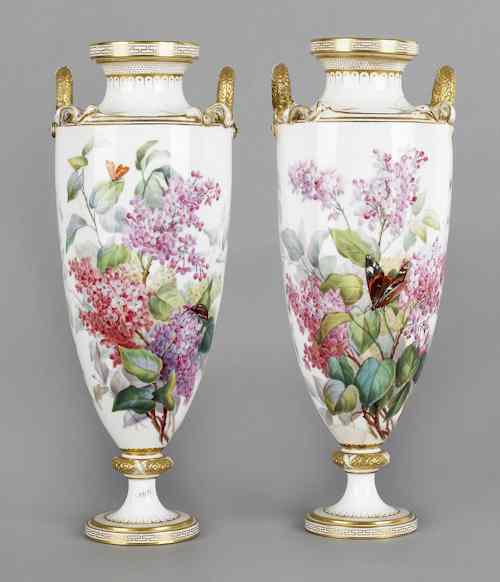 Appraisal: Pair of Minton painted porcelain vases late th c h