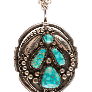 Appraisal: Navajo Reversible Silver Pendant with Coral and Turquoise third quarter