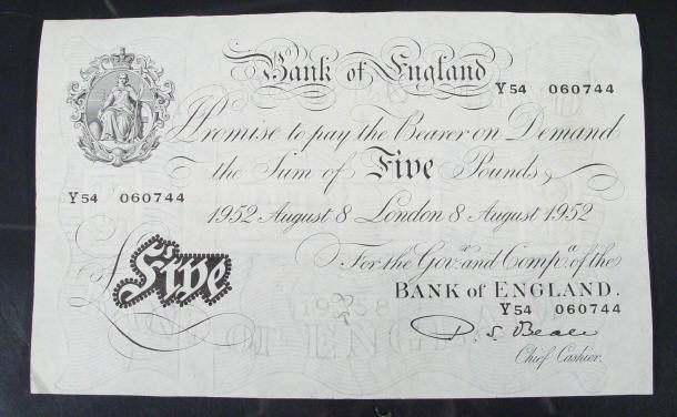 Appraisal: White Bank of England note Beale No Y