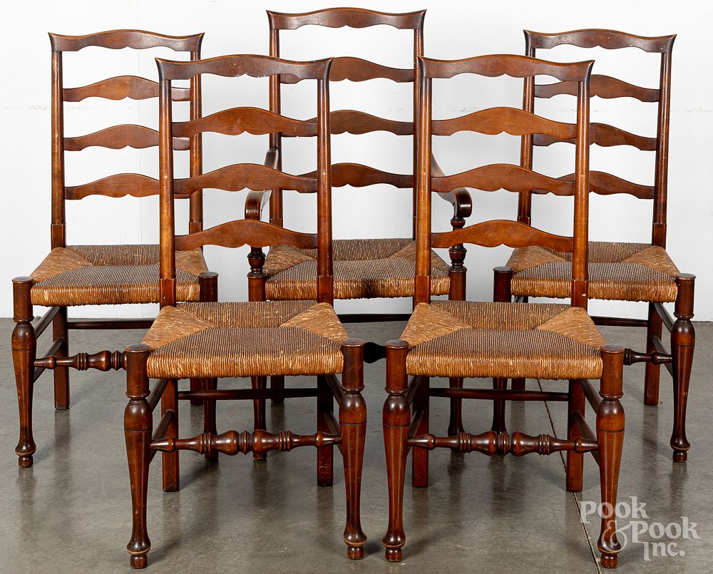 Appraisal: Five contemporary ladderback dining chairs etc Five contemporary ladderback dining