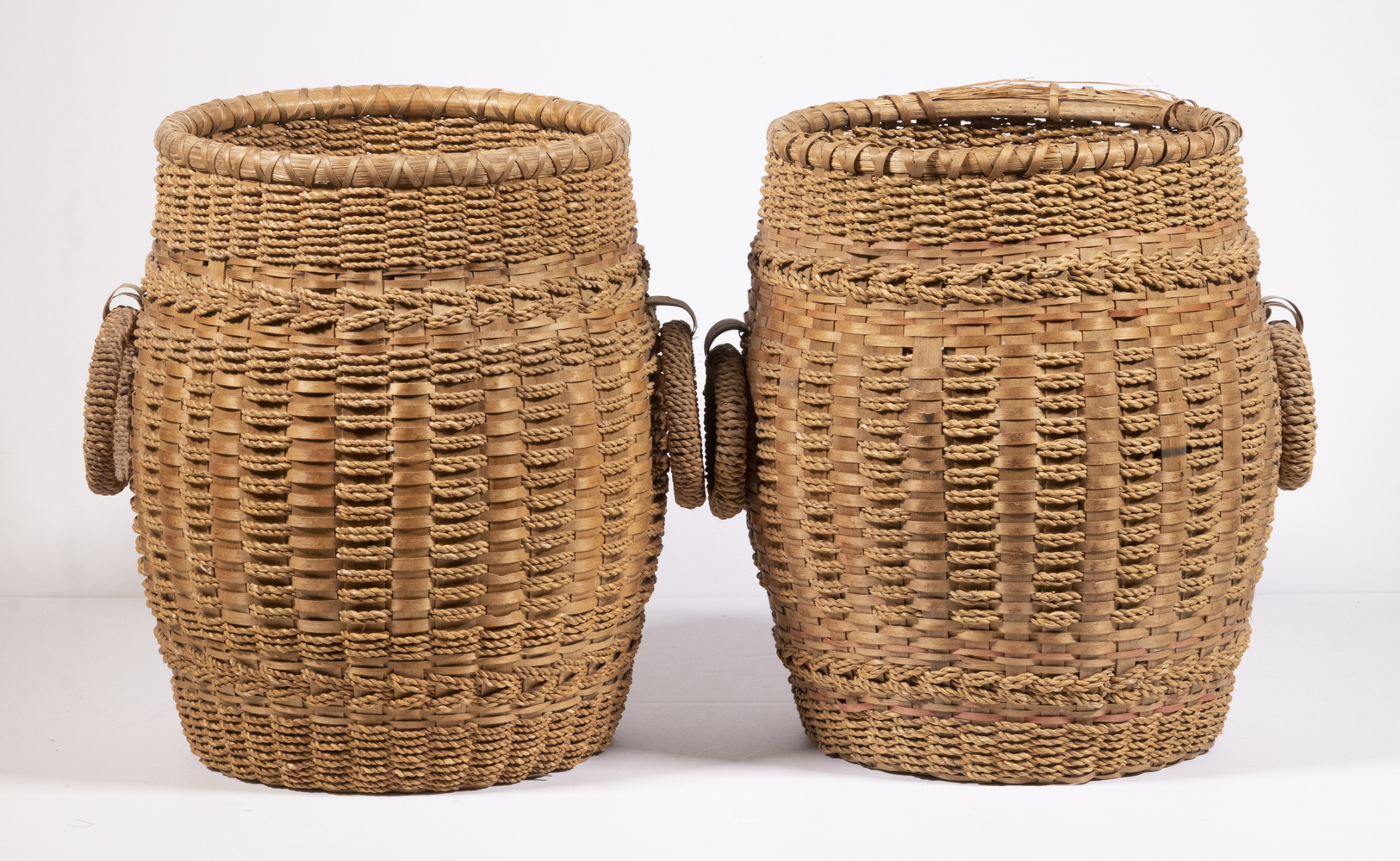 Appraisal: MAINE WABANAKI CRAFTED BASKETS Lot of Barrel Form Sweetgrass and