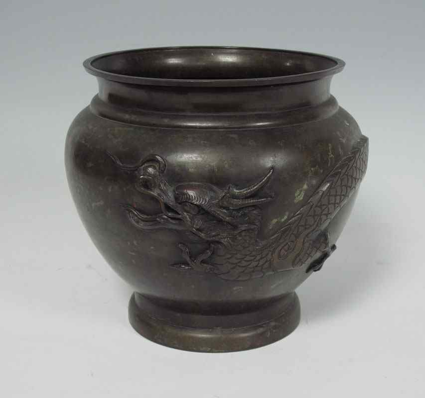 Appraisal: JAPANESE BRONZE JARDINIERE Full bodied dragon winding his way around