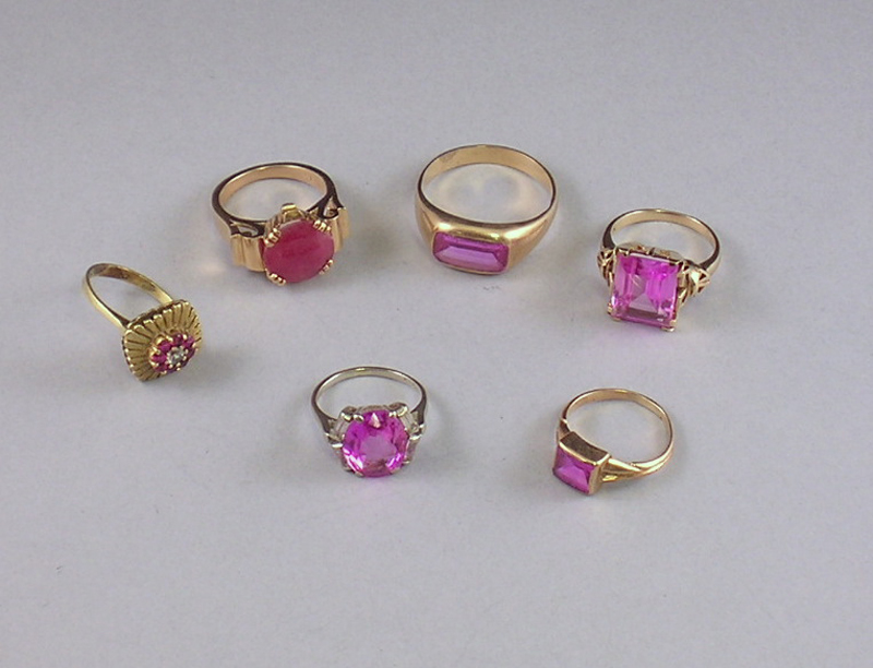 Appraisal: Six Gold and Pink Gemstone Rings three in kt white