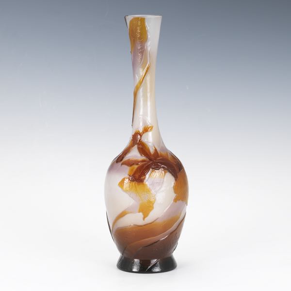 Appraisal: GALLE GLASS CAMEO VASE H Cameo cut glass case with