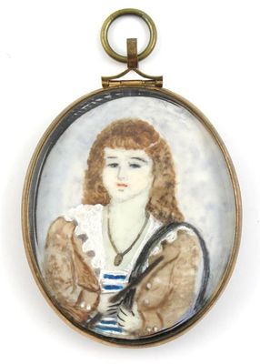 Appraisal: English School Portrait of a girl Oval in a brass