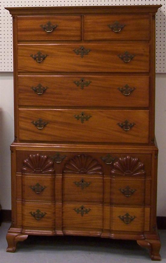 Appraisal: Chippendale style two part mahogany shell carved chest on chest