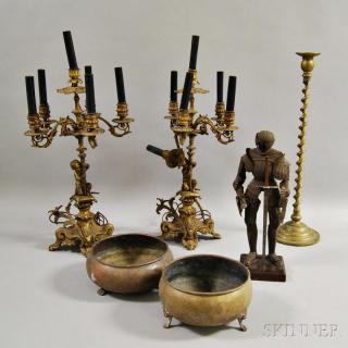 Appraisal: Six Decorative Metal Items two hand-hammered and footed brass bowls