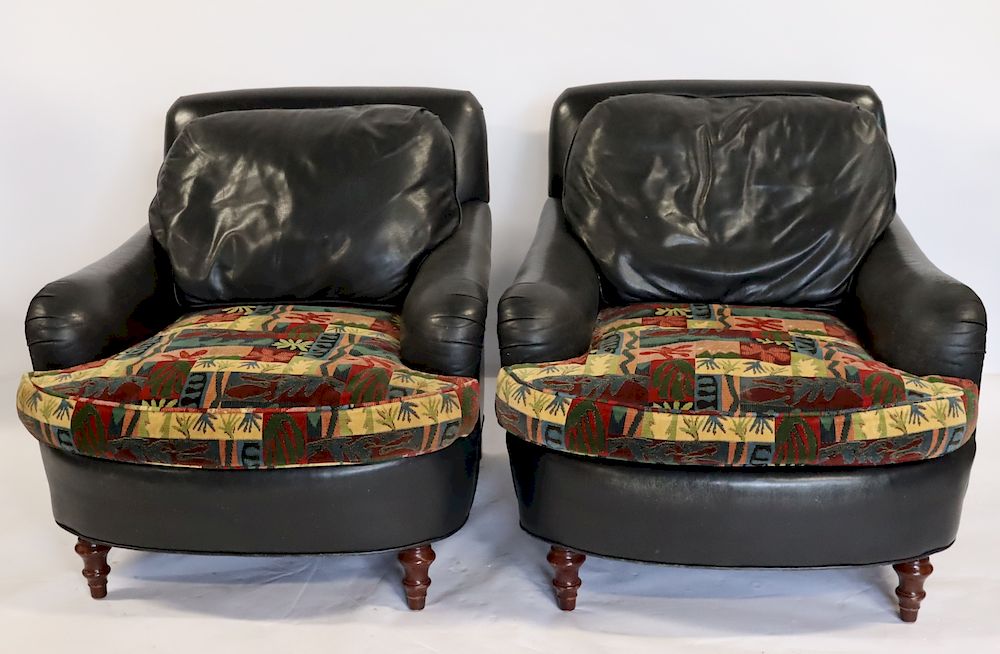 Appraisal: Pair Of Quality Leather Upholstered Lounge Chairs Very comfortable with