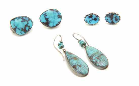 Appraisal: A Collection of Sterling Silver and Turquoise Earrings two pairs