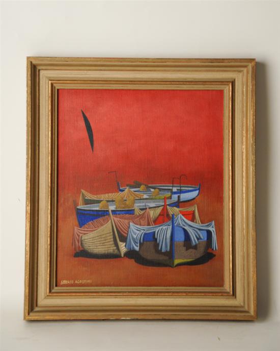 Appraisal: Sergio Agostini - Afternoon Oil on canvas Scene of boats