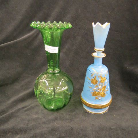 Appraisal: pcs Victorian Art Glass enameled green vase and an enameled