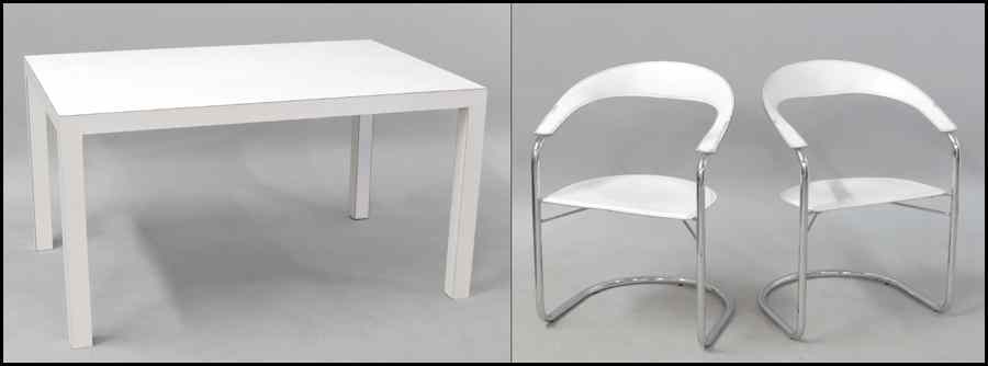 Appraisal: LAMINATE DINING TABLE Together with a set of white leather