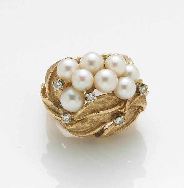 Appraisal: A cultured pearl diamond and k gold ring size