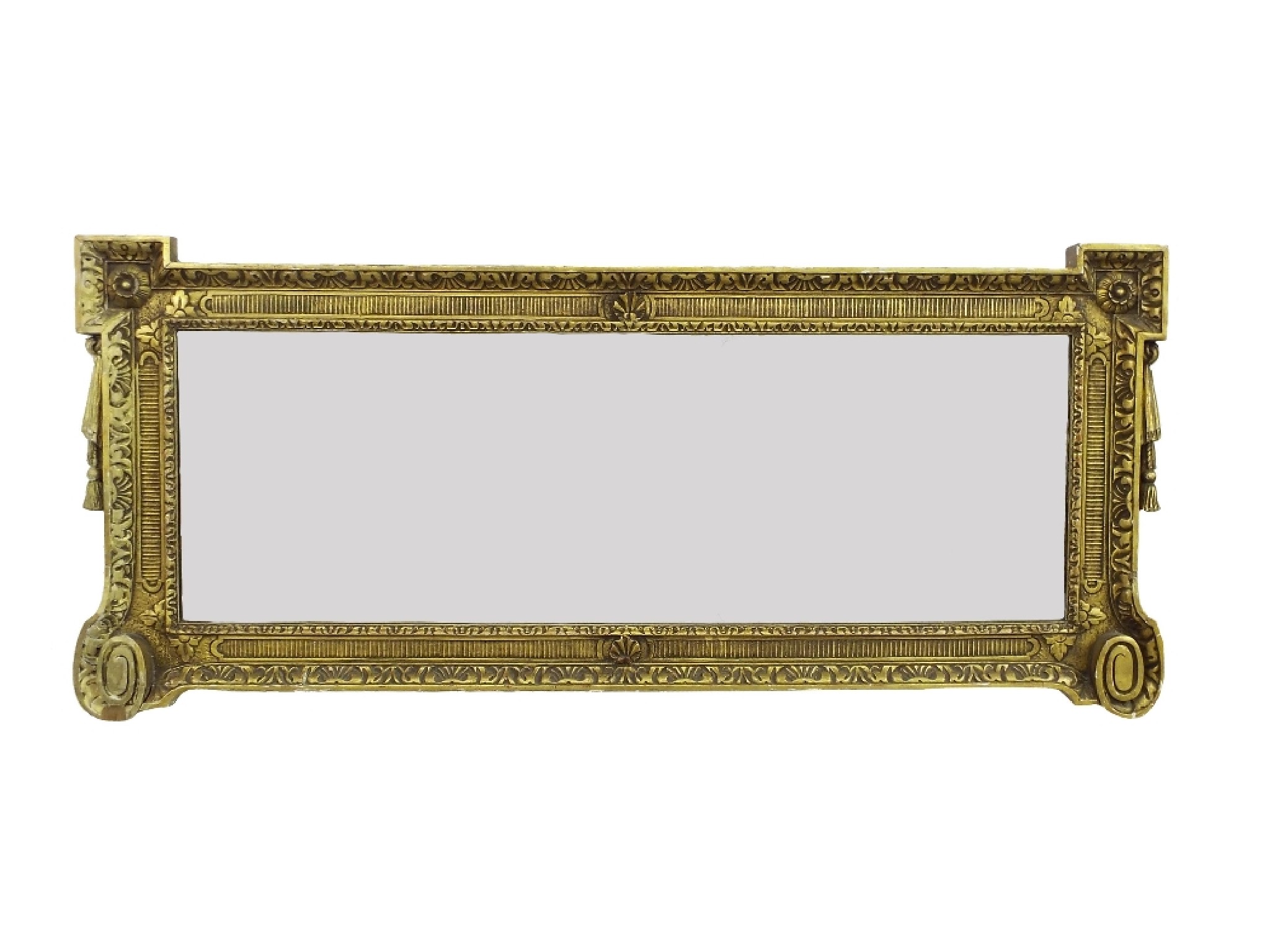 Appraisal: Giltwood rectangular wall mirror with carved tassel decorations high x