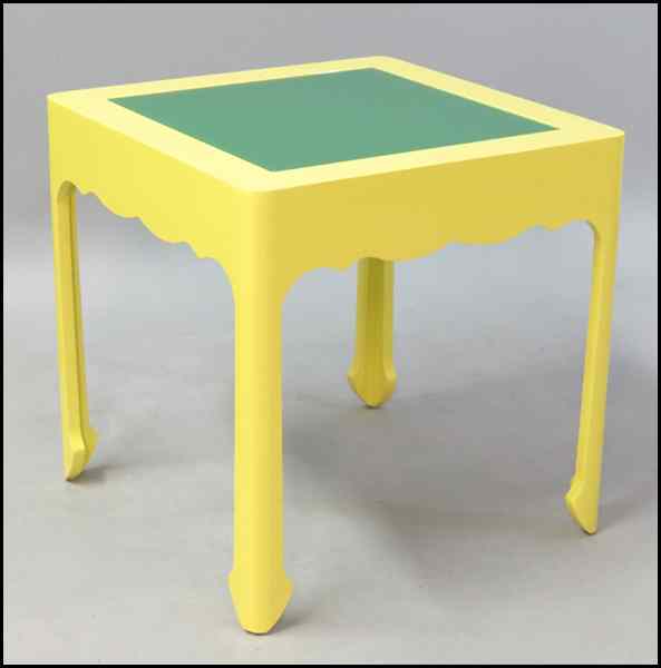 Appraisal: CONTEMPORARY LACQUERED TABLE With an inset green glass top H