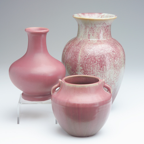 Appraisal: FULPER Three vases in Famille Rose glaze the largest feathered