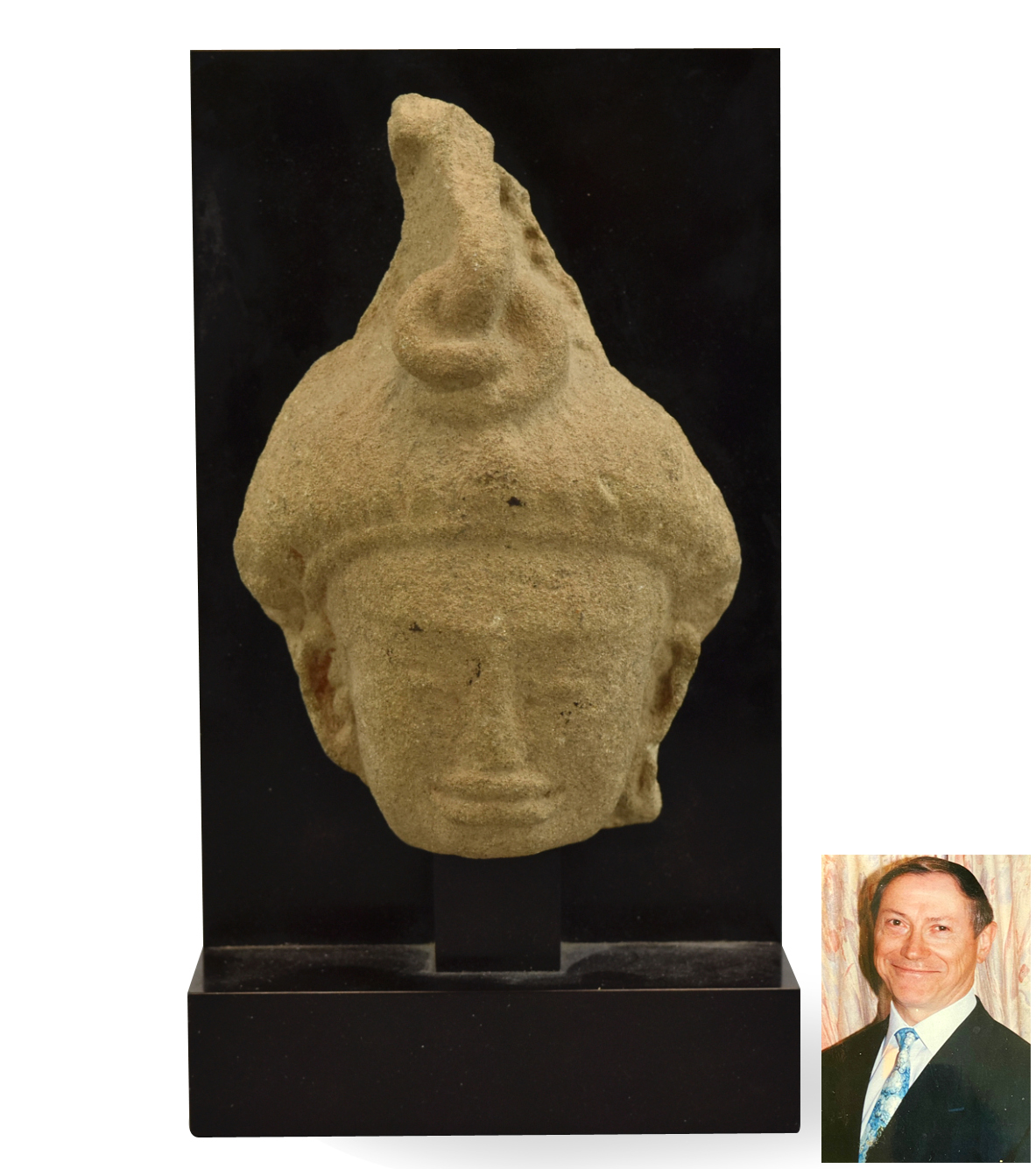 Appraisal: A Khmer sandstone head of Buddha serene face with finely