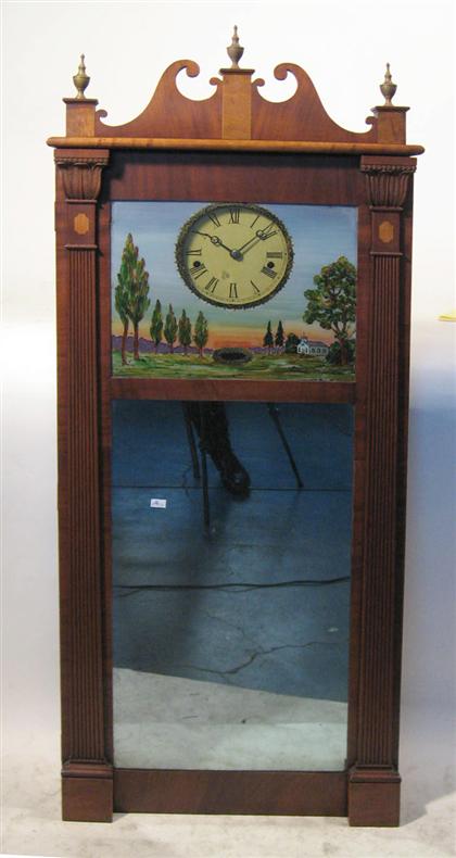 Appraisal: Classical inlaid mahogany and eglomise clock circa The scrolled pediment