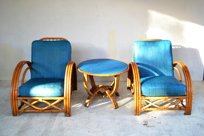 Appraisal: PAIR OF ART DECO TRIPLE RUNG CANE ARMCHAIRS WITH MATCHING