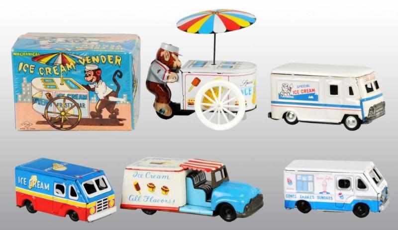 Appraisal: Lot of Tin Ice Cream Vehicle Toys Description Japanese Includes