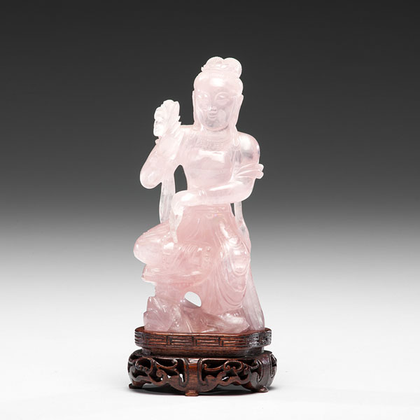 Appraisal: Chinese th century A rose quartz carving of a Guanyin