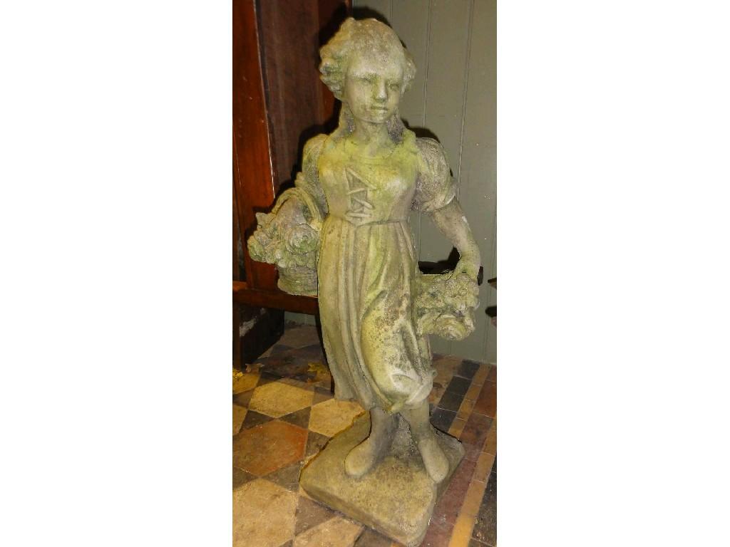 Appraisal: A weathered composition stone garden figure of a flower girl