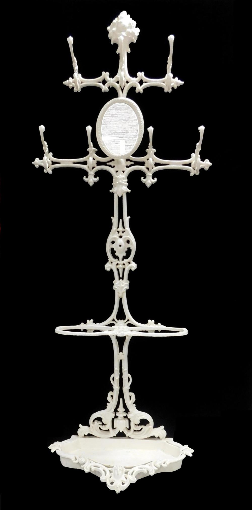 Appraisal: Decorative iron standing coat rack Victorian style painted white three