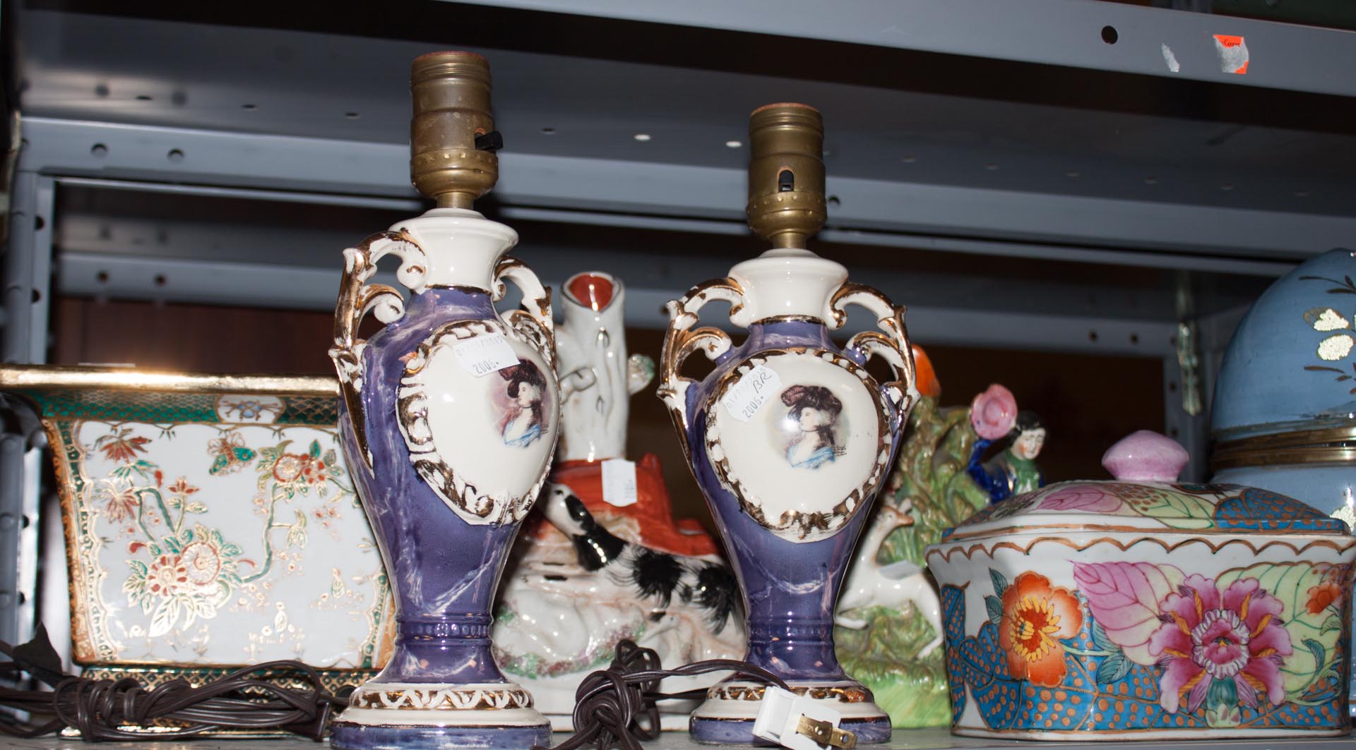 Appraisal: Assortment of decorative china items including lamps vases Staffordshire style