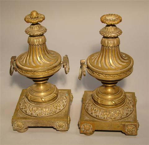 Appraisal: PAIR OF REGENCE STYLE GILT BRONZE CHENETS h in