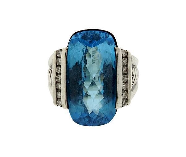 Appraisal: David Yurman Sterling Silver Blue Topaz Diamond Ring METAL Sterling