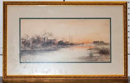 Appraisal: Shacklett American th century Landscape with Fishing Village watercolor on