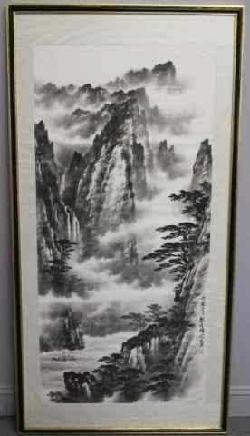 Appraisal: Large Signed Chinese Landscape Painting A large black and white