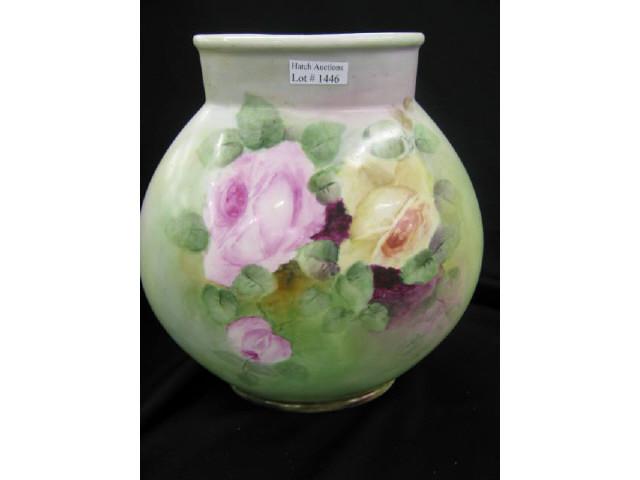 Appraisal: Limoges Handpainted Porcelain Vase multi-color roses on pillow form signed