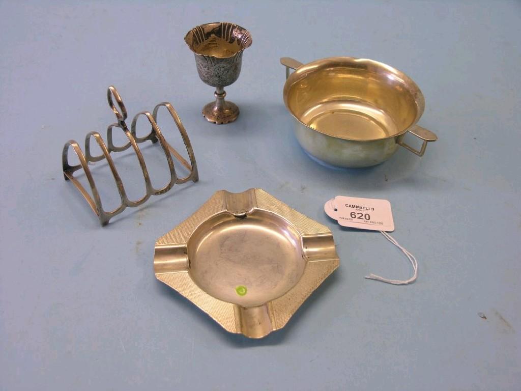 Appraisal: Small silverware five-bar toast rack London two-handled circular bowl Birmingham