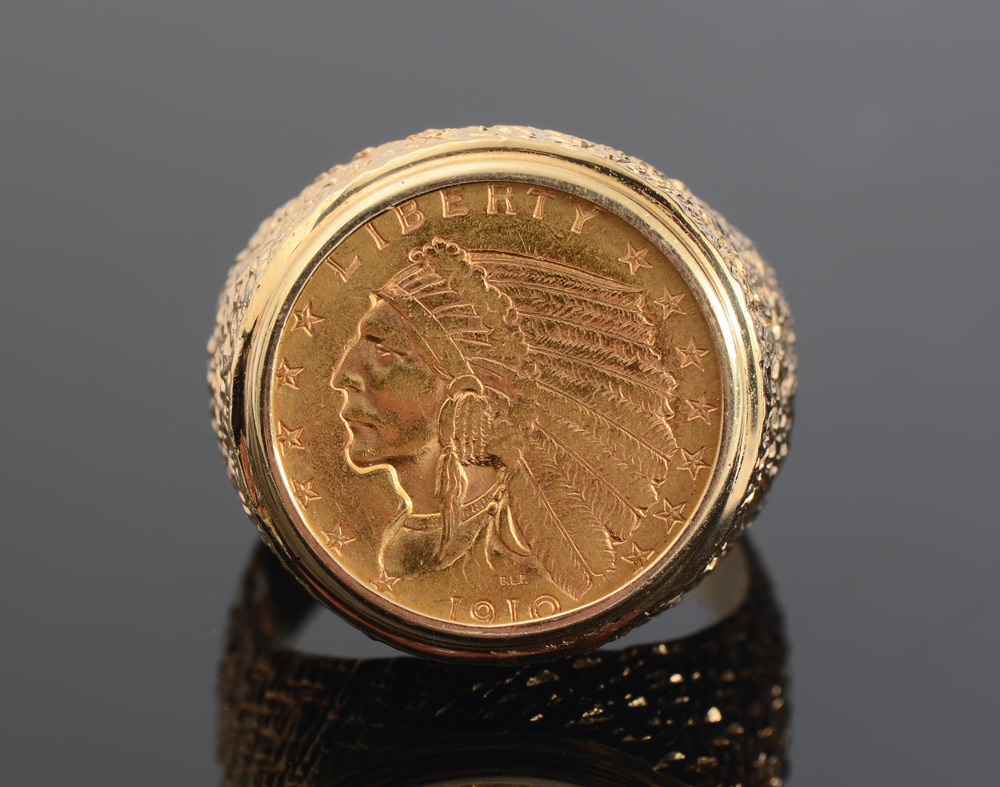 Appraisal: QUARTER EAGLE US COIN RING K yellow gold ring contains