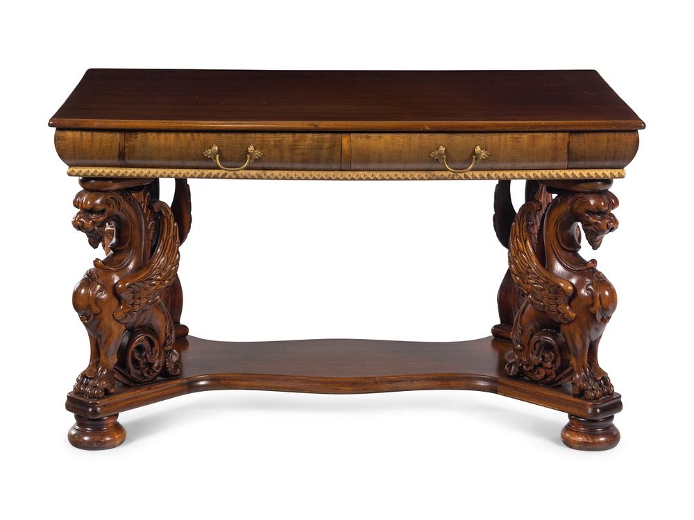 Appraisal: A Renaissance Revival Carved Walnut Library Table A Renaissance Revival