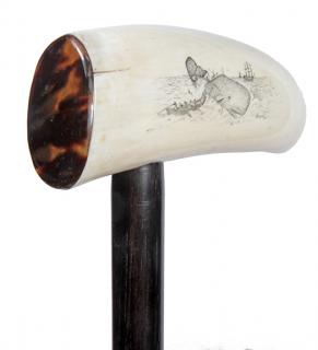 Appraisal: Whale s Tooth Cane- Ca - A nice scrimshaw piece