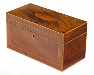 Appraisal: An early th century mahogany tea caddy with stringing and