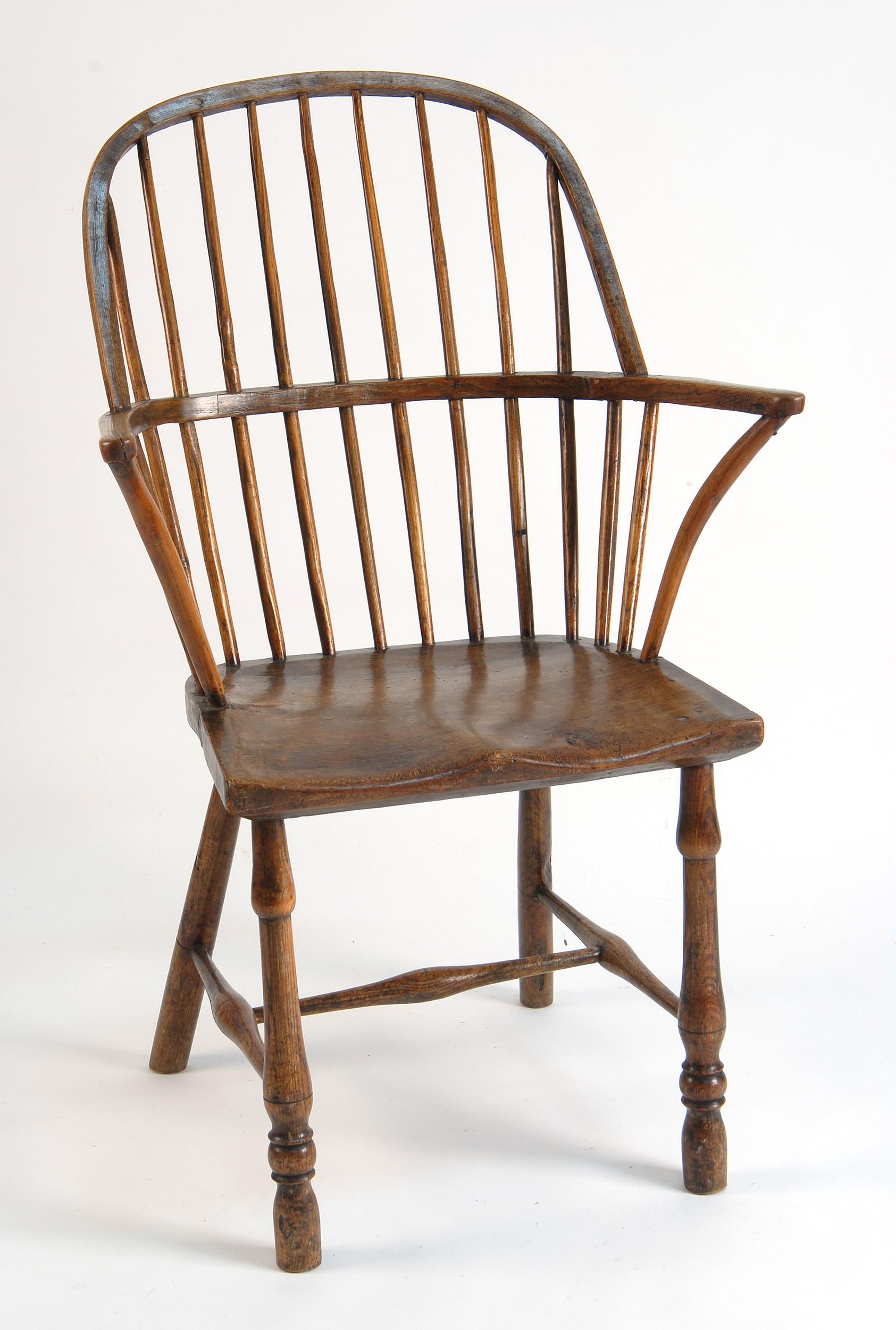 Appraisal: LATE TH EARLY TH CENTURY ENGLISH ELMWOOD BOWBACK ARMCHAIR Refinished