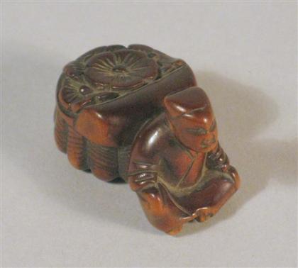 Appraisal: Good Japanese boxwood netsuke th century Of single section seated