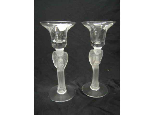 Appraisal: Pair of Figural Angel Frosted Crystal Candlesticks