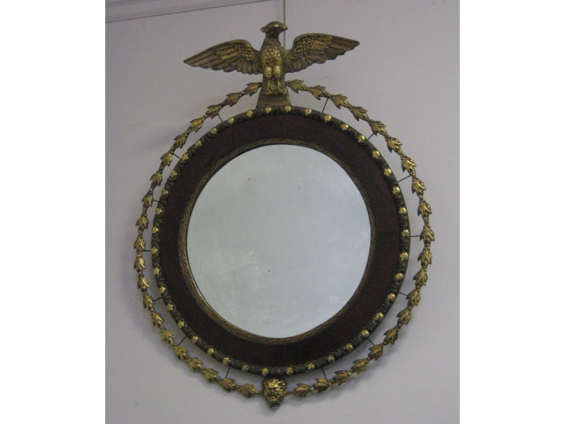 Appraisal: AMERICAN MAHOGANY AND GESSO WALL MIRROR Full figural crest showing