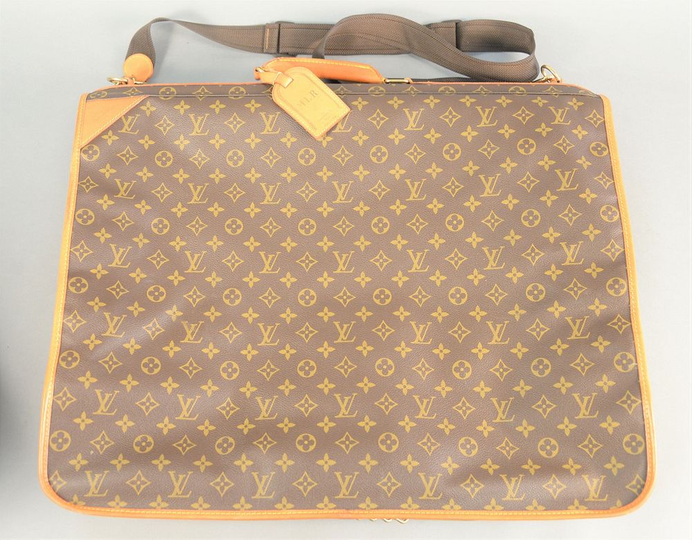 Appraisal: Louis Vuitton monogram canvas suitcase soft-sided folding garment bag very