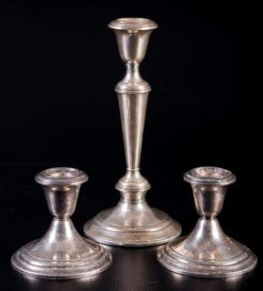 Appraisal: Gorham Sterling Weighted Candlesticks Three Gorham Puritan sterling silver weighted