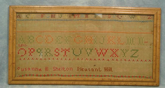 Appraisal: needlework sampler Susannah B Shelton Pleasant Hill Burlington Co NJ