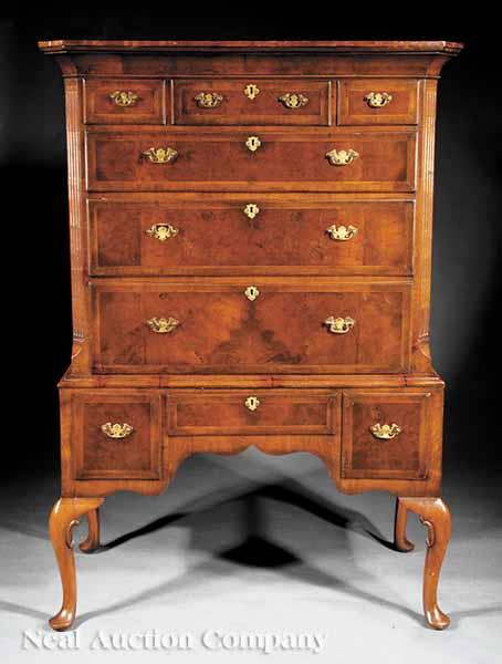 Appraisal: A Queen Anne Inlaid Walnut Chest-on-Stand th c cove molded