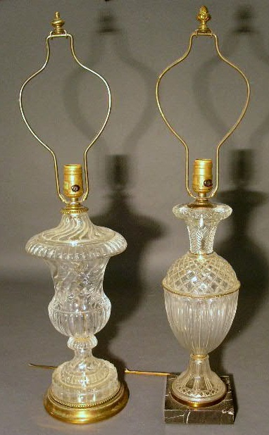 Appraisal: Two pressed glass urn-form table lamps h